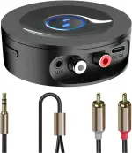 Bluetooth 5.2 HiFi Empfänger für Stereoanlage, Wireless Audio Receiver zum Nachrüsten von Verstärker und Lautsprecher, RCA Cinch & 3,5mm AUX, Netzbetrieb ohne Akku, HD Klang Streaming, Low Latency