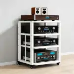 3/4-stufiger HiFi Rack mit Rädern, Audio Regal aus Holz & Metall, Medienständer mit Verstellbaren Ablagen, Mobiles HiFi Rack auf Rollen für Plattenspieler, Verstärker, Stereoanlagen, Wohnzimme