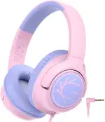 iClever Kopfhörer Kinder, Kinder Kopfhörer mit Kabel 85dBA Sichere Lautstärke, Stereo Sound, Over Ear Faltbare 3.5 mm Jack Kinder Kopfhörer für iPad, Tablets, Schule, Reisen, Rosa