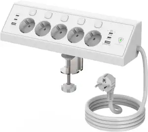 Kinglink Tischsteckdose mit USB C, Steckdosenleiste Überspannungsschutz 4Fach Me