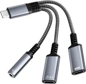 USB-C auf 3,5 mm Kopfhörer- und Ladeadapter 3-in-1 mit DAC Chip & PD Schnellladung – Audio Splitter für iPad, iPhone, Smartphone und Laptop