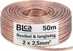 DCSk BLca Lautsprecherkabel 2x2,50mm² 50m transparent CCA Boxenkabel Audio Kabel für Lautsprecher HiFi Heimkino Verstärker - isoliert mit Polaritätskennzeichnung