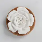 Passiver Blumen-Diffusor für ätherische Öle, nicht elektrisch, Porzellan, Aromatherapie-Diffusoren für kleine Mini-Räume, Schreibtischdekoration, Badezimmer (Rose mit Holzplatte)