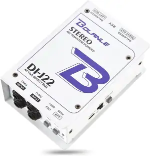 Bolanle J22 Active Stereo DI Box – 2-Kanal Aktive Direct Box mit 48V Phantom/Batterie/USB Stromversorgung, PAD Switch für Live Sound