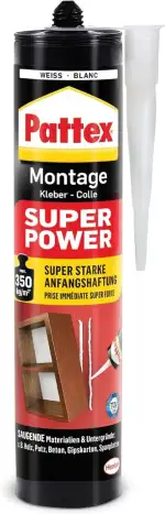 Pattex Montagekleber Super Power, Baukleber mit superstarker Anfangshaftung, Kraftkleber für saug...