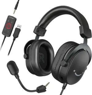 FIFINE Gaming Headset mit Mikrofon, Over Ear Kopfhörer mit Kabel, USB Headset fü
