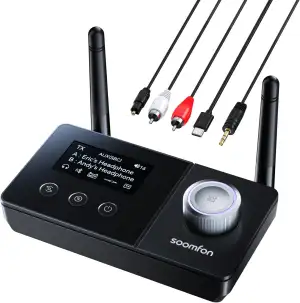 SOOMFON Bluetooth 5.3 Sender Empfänger mit Doppelantenne, 3-in-1 BT Audio Adapte