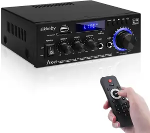 HiFi-Verstärker AK45 Mini Bluetooth Stereo-Audioverstärker Receiver 12V/ 220V 600W 2 Kanäle Digitale Endverstärker Soundverstärker w/UKW-Radio, SD/USB-Karteneingang, für Zuhause oder Auto