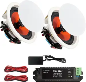 Herdio 4-Zoll Bluetooth Deckenlautsprecher - Max. 240 Watt, 2-Wege Einbaulautsprecher - Ideal für Badezimmer, Küche, Wohnzimmer, Büro (1 Paar)