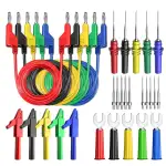 30 Stück Bananenmultimeter-Prüfkabel-Set Stapelbares 4mm Bananenstecker-Prüfkabel mit isolierten Krokodilklemmen, Kabelschuhen, rückseitigen Prüfstiften und 10 auswechselbaren Nadeln