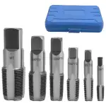 6-Teiliges Rohrgewindebohrer Set, 1/8, 1/4, 3/8, 1/2, 3/4, 1 Zoll, für Kohlenstoffstahlrohre, PVC-Rohrindustrie, Automobilindustrie und Bauindustrie (Blaue Aufbewahrungsbox)