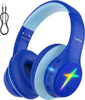 EarFun Bluetooth Kopfhörer Kinder, 5 LED-Beleuchtungsmodi, 74/85/94 dBA Lautstär