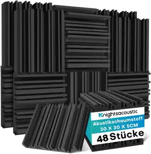 48 Stück Akustikschaumstoff Schaumstoffplatte, Schalldämmung Akustikpaneele, 5 x 30 x 30 cm Schallabsorber Akkustikschaumstoff, Hoher Dichte Akustikschaumstoff für Live-Studios, Aufnahmestudios