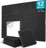 JBER 12 Stück Akustikpaneele Selbstklebend, Schallschutzplatten 30 x 30 x 3 cm, Hochdichte Akustikschaumstoff Wandpaneele für Aufnahmestudio, Heimbüro, Schlafzimmer, Spielzimmer