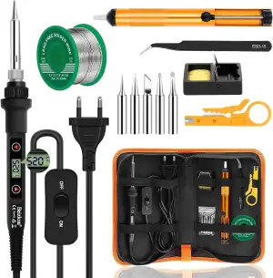 Lötkolben Set 80W LCD Einstellbar Temperatur 180-520°C Lötkolben mit Ein/Aus Sch