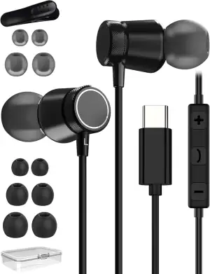 USB C Kopfhöfer für Samsung Galaxy S25 S24 Ultra S23 S22 S21 S20 A54 A55, In Ear Wired Metall Kopfhöfer mit Kabel USB C Anschluss, Typ USBC Earphones für iPhone 16 15 Pro Max