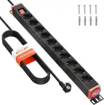 10-Fach Steckdosenleiste mit Überspannungsschutz, 360° drehbare Mehrfachsteckdose zur Wandmontage, 1,8 m Kabel, 16A/4000W, für Büro & Zuhause, Schwarz