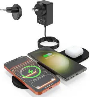 ZealSound 3-in-1 Wireless Charger für mehrere Geräte – Ultra-dünne PU-Leder-Lade