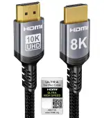 Sniokco 10K 8K 4K HDMI 2.1 Kabel 1.5Meter, Zertifiziert 48Gbps Ultra High Speed HDMI® Kabel 0.01ms 4K 240Hz 165Hz 120Hz 8K 60Hz eARC Netflix HDCP 2.3 2.2 DTS:X HDR10+ TV Monitor Projektor Roku