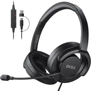 EKSA H27 PC Headset mit Mikrofon, Open-Ear Headset mit Kabel, Headset mit Geräus