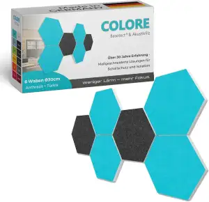 platino24 Akustikpaneele 6 Elemente Colore Waben Ø 30 cm Anthrazit + Türkis I Sc