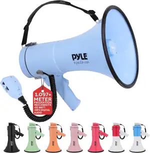 Pyle Megaphon mit Sirene & Mikrofon – 50W Lautsprecher, Aux-Eingang, tragbar, Id