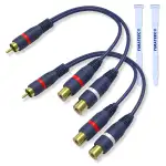 Cinch Splitter Kabel RCA Y Adapter für Subwoofer Lautsprecher Heimkino, Cinch Y Kabel 1 Stecker zu 2 Buchse R-C-A Y Splitter Adapter, RCA zu JACK AV Audio Kabel (15cm, 2Stü, Blau)