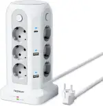 TESSAN 12 Fach Mehrfachsteckdose mit USB C, Steckdosenleiste mit 4 Einzelnen Schalter, Verlängeru...
