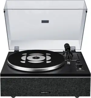 ONE-S Plattenspieler mit integrierten Lautsprechern & DSP, Vintage Turntable All-in-One mit Bluetooth Eingang/Ausgang, Phono Vorverstärker, AT-3600L Tonabnehmer, 33/45 U/min (Schwarz)