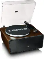 Lenco LS-470WA Bluetooth Plattenspieler mit 4 Lautsprechern (80W), Audio Technica Tonabnehmer, Riemenantrieb, 33/45 U/min, MP3-Recording, Walnuss Holzoptik, All-in-One Schallplattenspieler