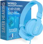 Puro Sound Labs PuroBasic Volume Limiting Wired Headphones for Kids, Boys, Girls 2+ Foldable & Adjustable Headband, Compatible with iPad, iPhone, Android, PC & Mac – by, (Blau)