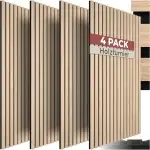 tectake® Akustikpaneele Echtholzfurnier 4er Set, effektiver Schallschutz, MDF Wandpaneele, Schallschutzpaneele, Akustikplatten, Schalldämmung, Schallabsorber, Wandverkleidung - Eiche hell