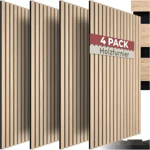 tectake® Akustikpaneele Echtholzfurnier 4er Set, effektiver Schallschutz, MDF Wa