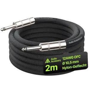 12 AWG Gitarren Lautsprecherkabel 2m, 99,99% OFC, Kevlar-Verstärkung,Dreifach-Ab