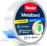 GAUDER Metallband selbstklebend - Ideal für Tonie®-Figuren & -Regale - Magnetband für Magnete - Ferroband mit Schaumstoff-Kleber - Stahlband und Eisenband (1 m x 35 mm)