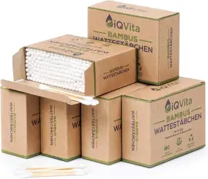 1200 Bambus Wattestäbchen (6 x 200 Stück) – 100% Plastikfrei, Biologisch Abbaubar, Vegan & Nachha...